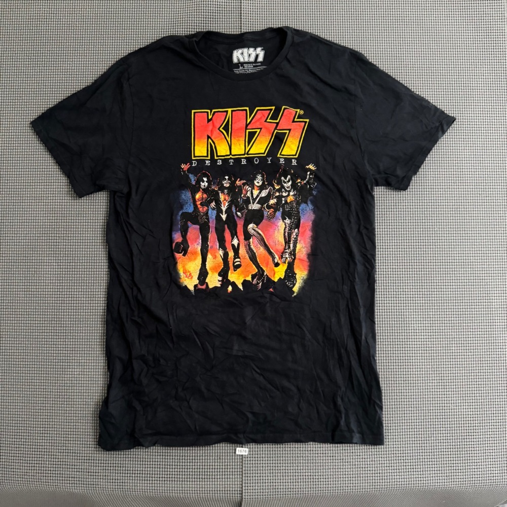 KISS Destroyer Graphic T-Shirt Black Cotton Band Tee Mens Large RN111647